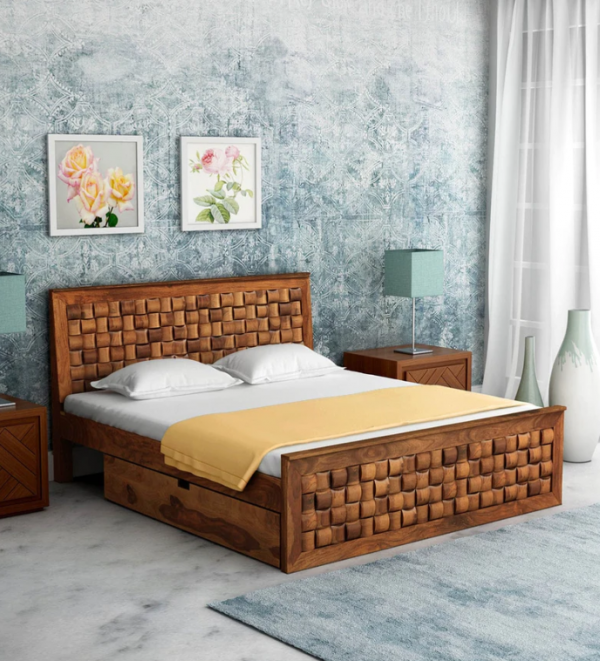 Tempat Tidur dengan Tempat Penyimpanan Kayu